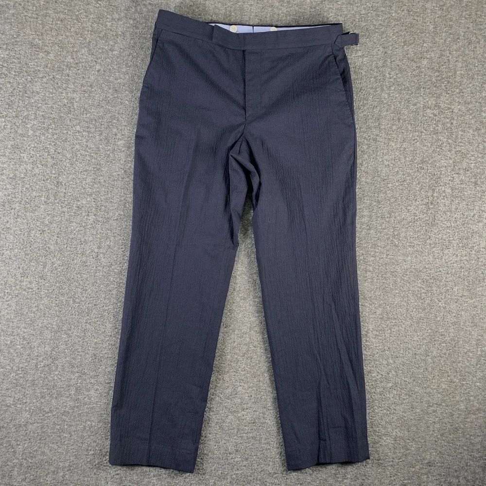 Polo Ralph Lauren Seersucker Pants Men 32x27 Navy Blue Old Money Side Straps